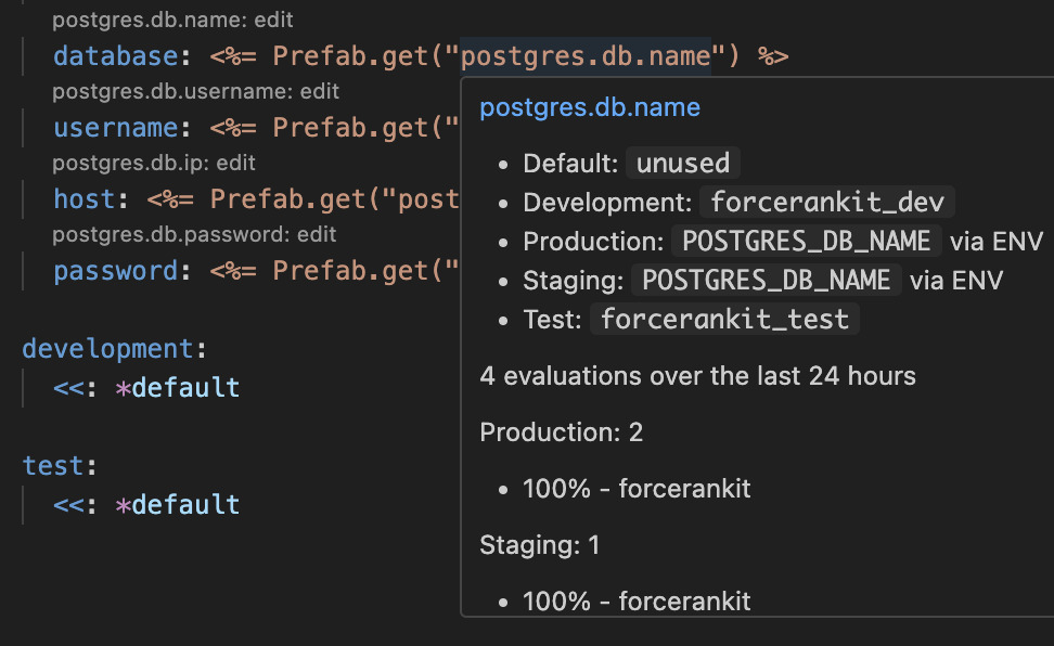 Hover for database name